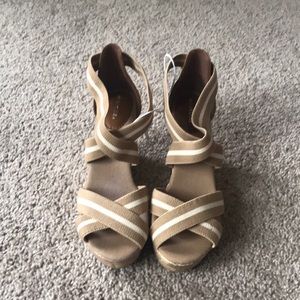 Never worn merona wedge sandals. Cork heel. Womens size 9.5